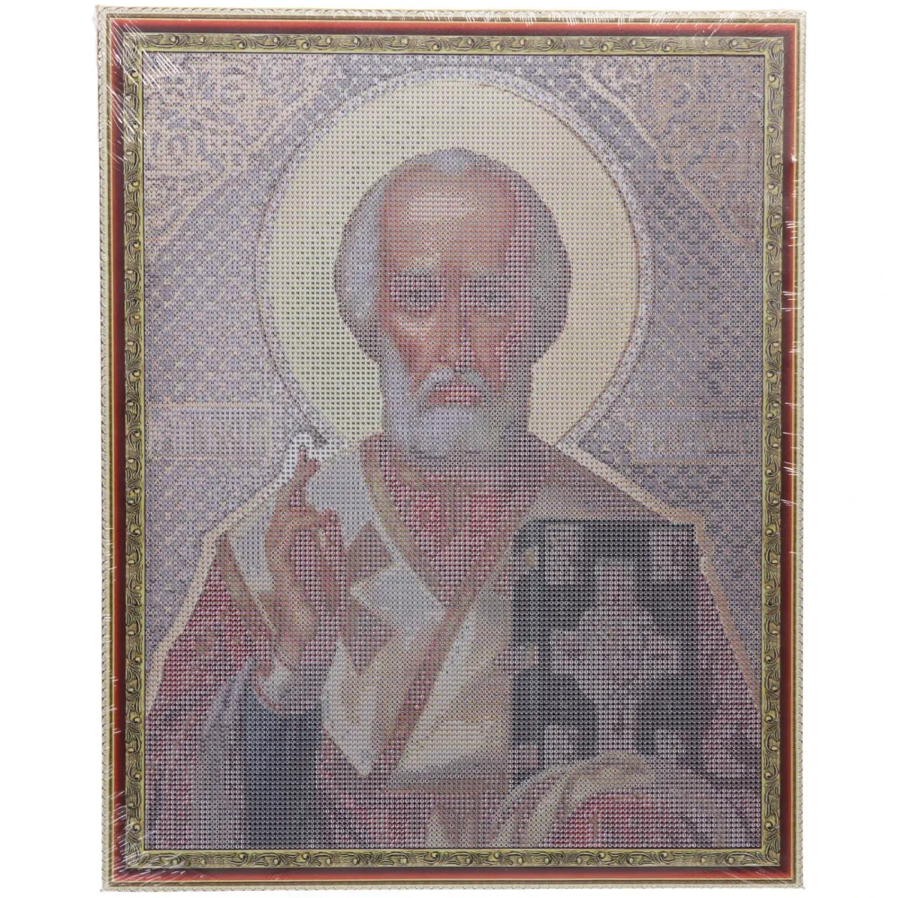 Алмазная мозаика на подрамнике с полным заполнением «МИР ЯРКИХ КРАСОК», Николай Чудотворец, 40*50см