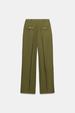 ZARA БРЮКИ ПРЯМОГО КРОЯ С ВЫСОКОЙ ПОСАДКОЙ, ХАКИ