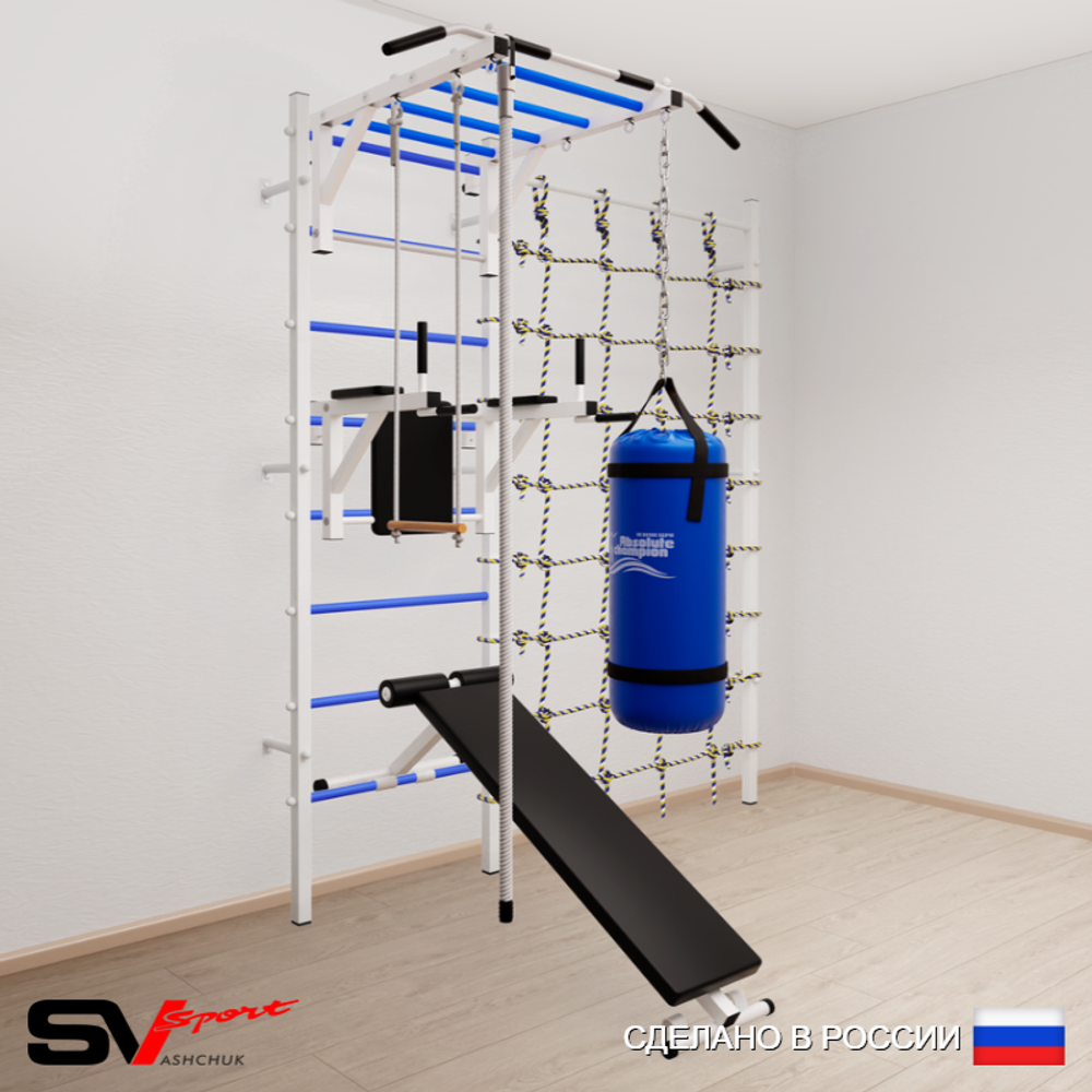 Шведская стенка Sv Sport усиленная 65630 (Турник рукоход/Брусья/Скамья/Канат/Трапеция/Цепь/Мешок 30кг/Канатный лаз)