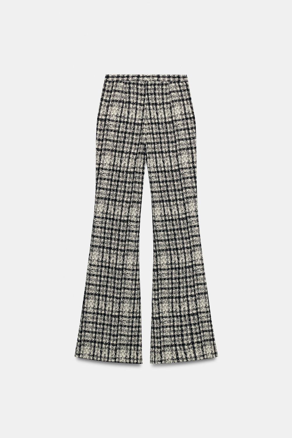 ZARA БРЮКИ FLARE В КЛЕТКУ, ЭКРЮ/ЧЕРНЫЙ