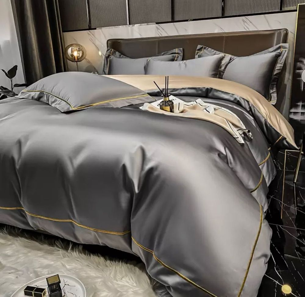 ZEPHYR HOME КПБ Двуспалка ЕВРО Мако-Сатин 100s Гранит (простыня на резинке)