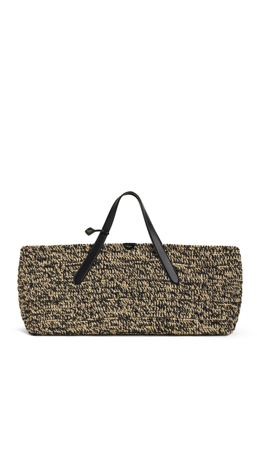 ALAÏA СУМКА LE PANIER EAST WEST БОЛЬШОГО РАЗМЕРА ИЗ РАФИИ, НАТУРАЛЬНЫЙ/ЧЕРНЫЙ