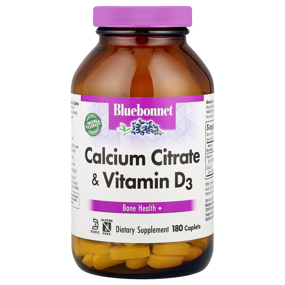Bluebonnet Nutrition, цитрат кальция и витамин D3, 180 капсул