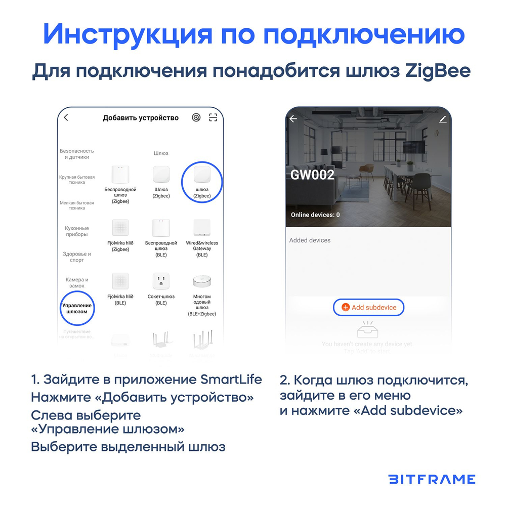 Умный датчик открытия/закрытия дверей и окон Tuya Zigbee
