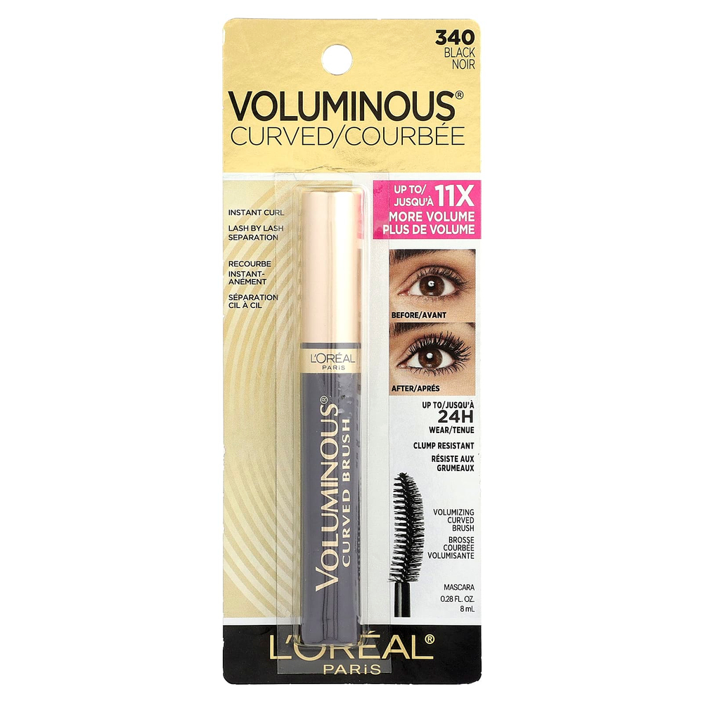 L'Oréal, Voluminous®, тушь с изогнутой кистью, оттенок 340 черный, 8 мл (0,28 жидк. унции)