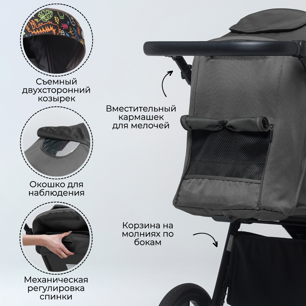 Коляска детская прогулочная BubaGo арт.BG 133-CH-3 MODEL BASS color/ цвет Gray / Серый