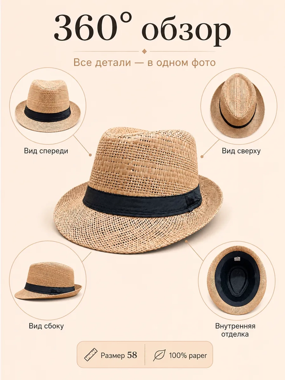 Шляпа соломенная летняя