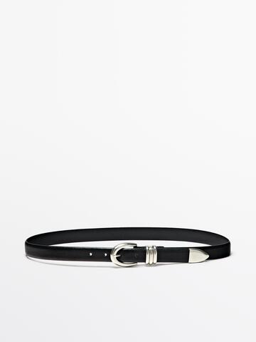 Massimo Dutti Ремень из кожи наппа с металлическими деталями, черный