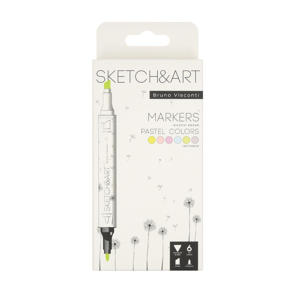 Скейтчмаркеры двусторонние 6 цв. "Sketch&Art. Пастельные цвета" (Bruno Visconti)