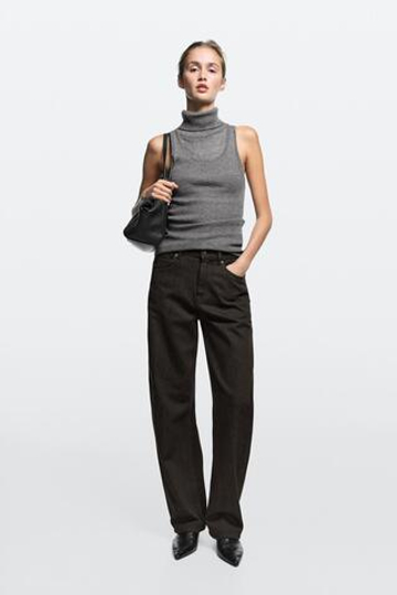 Massimo Dutti Джинсы средней посадки с зауженным кроем, коричневый