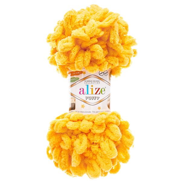 Пряжа Alize (Ализе) Puffy / уп.5 мот. по 100 г, 9м, 216 желтый A