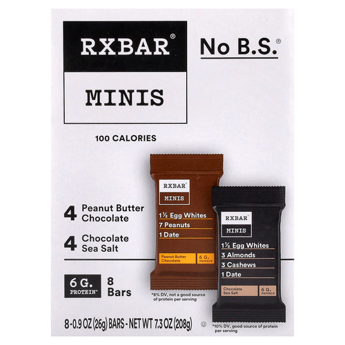 RXBAR, мини, батончики с арахисовой пастой и шоколадом с морской солью, 8 батончиков по 26 г (0,9 унции)