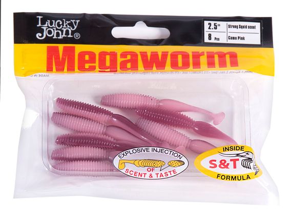 Виброхвосты съедобные LJ Pro Series MegaWorm 2,5in (6,35 см), цв. T61, 8 шт.