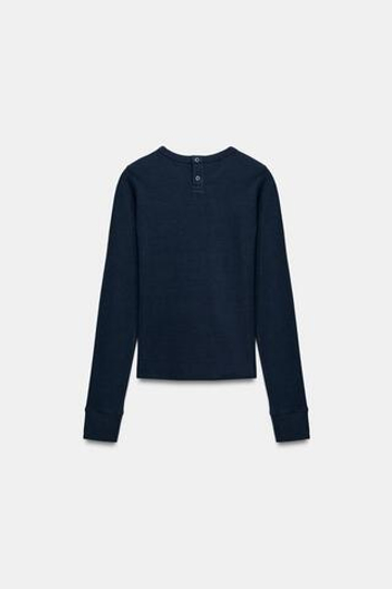 ZARA ФУТБОЛКА В РУБЧИК НА КНОПКАХ, МОРСКОЙ СИНИЙ