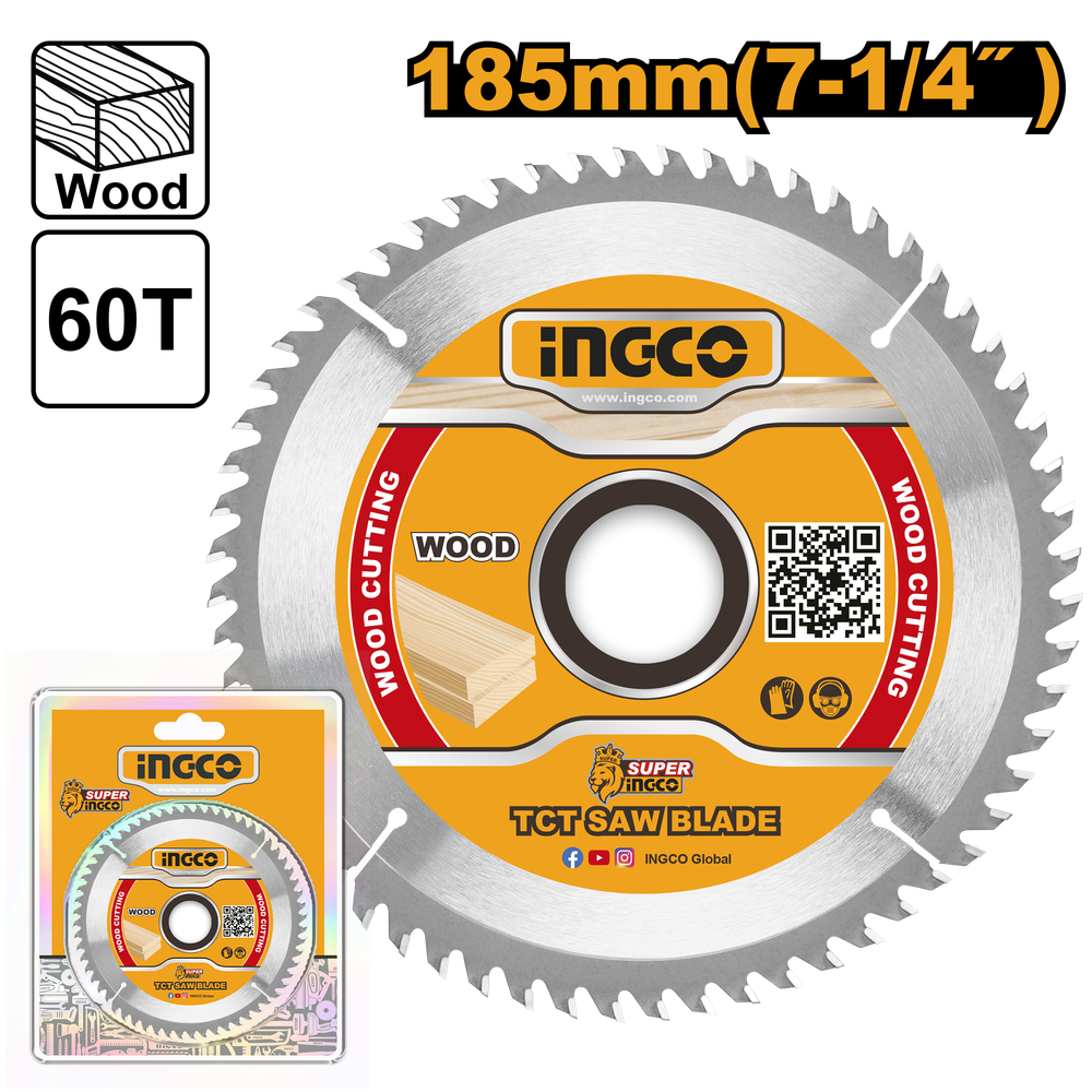 Диск пильный по дереву TCT INGCO TSB118513 INDUSTRIAL 185х20 мм 60Т