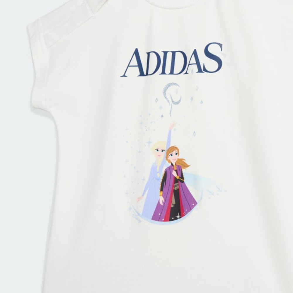 Adidas Комплект из футболки и шорт с принтом "Холодное сердце", белый/темно-синий
