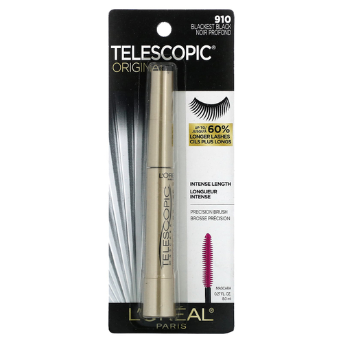 L'Oréal, оригинальная тушь для ресниц Телескоп®, оттенок 910 черный, 8 мл (0,27 жидк. унции)