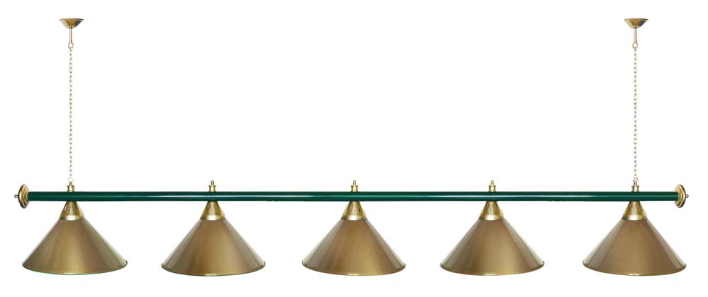 Лампа STARTBILLIARDS 5 пл. (плафоны коричневые,штанга золотая,фурнитура золото)