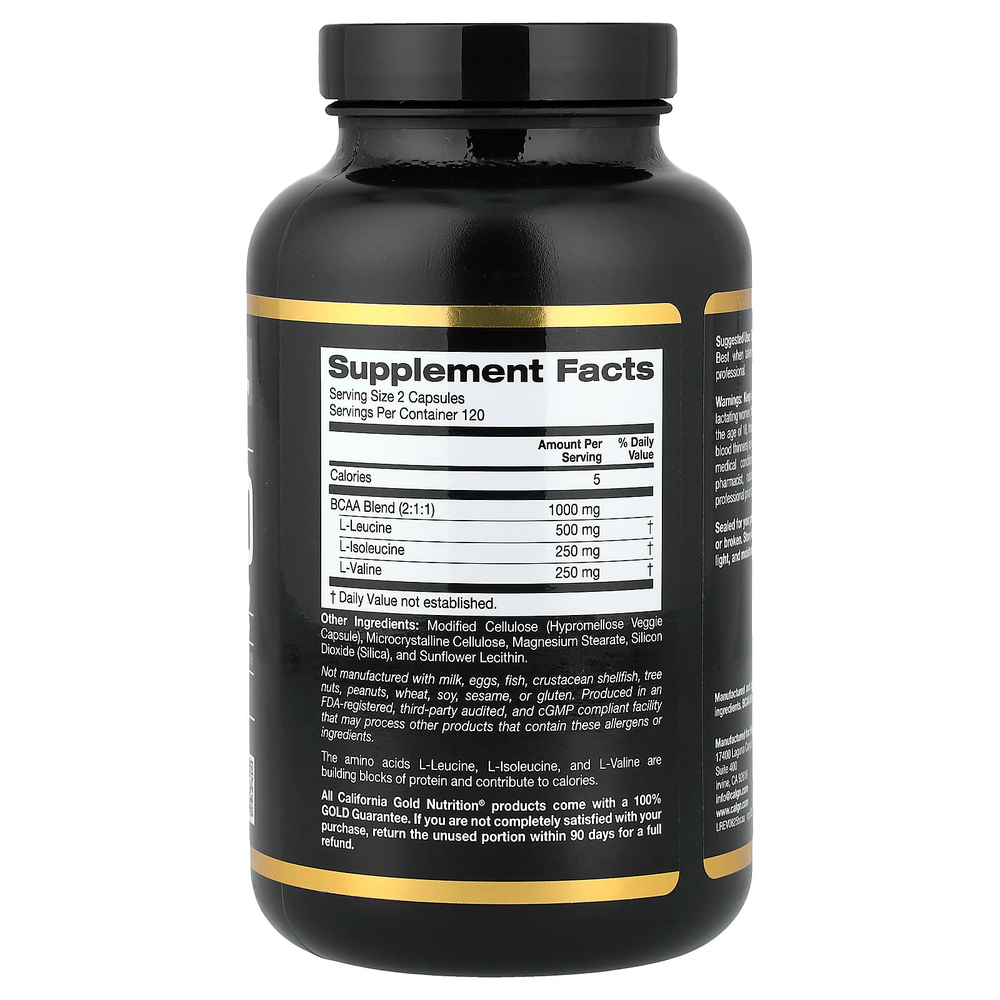 California Gold Nutrition, Sport, микронизированные BCAA, аминокислоты с разветвлённой цепью, 240 растительных капсул