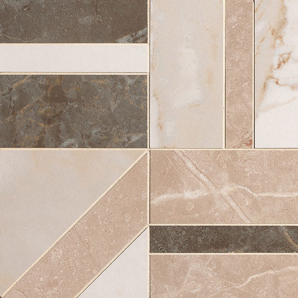 Roma Stone Calacatta Beige E Brown Deco Mosaico 30x30