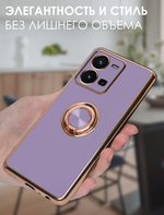 Стильный глянцевый чехол для VIVO Y35 с кольцом-подставкой и бархатной подкладкой
