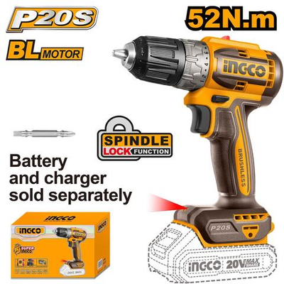 Аккумуляторный шуруповерт 20B BL 52Hm 22+1 без АКБ и ЗУ SUPER INGCO CDLI204531 INDUSTRIAL