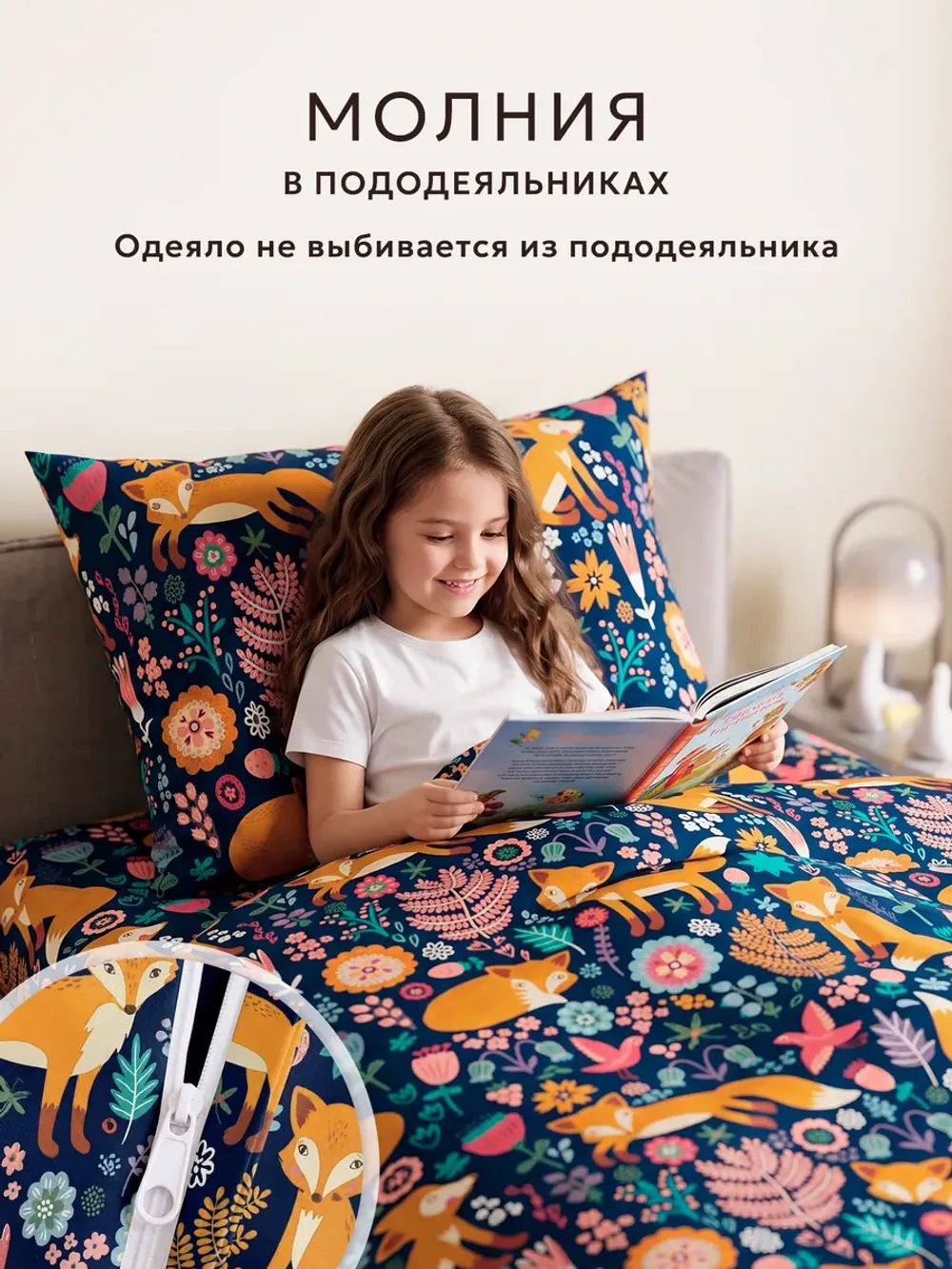 Пододеяльник 1.5 145х205 на молнии перкаль Лисички