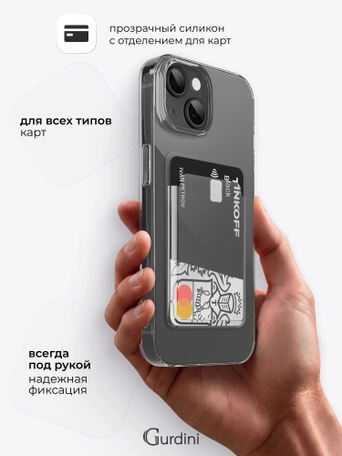 Чехол накладка iPhone 15 Plus 6.7" Gurdini силикон с отделением для карты прозрачный