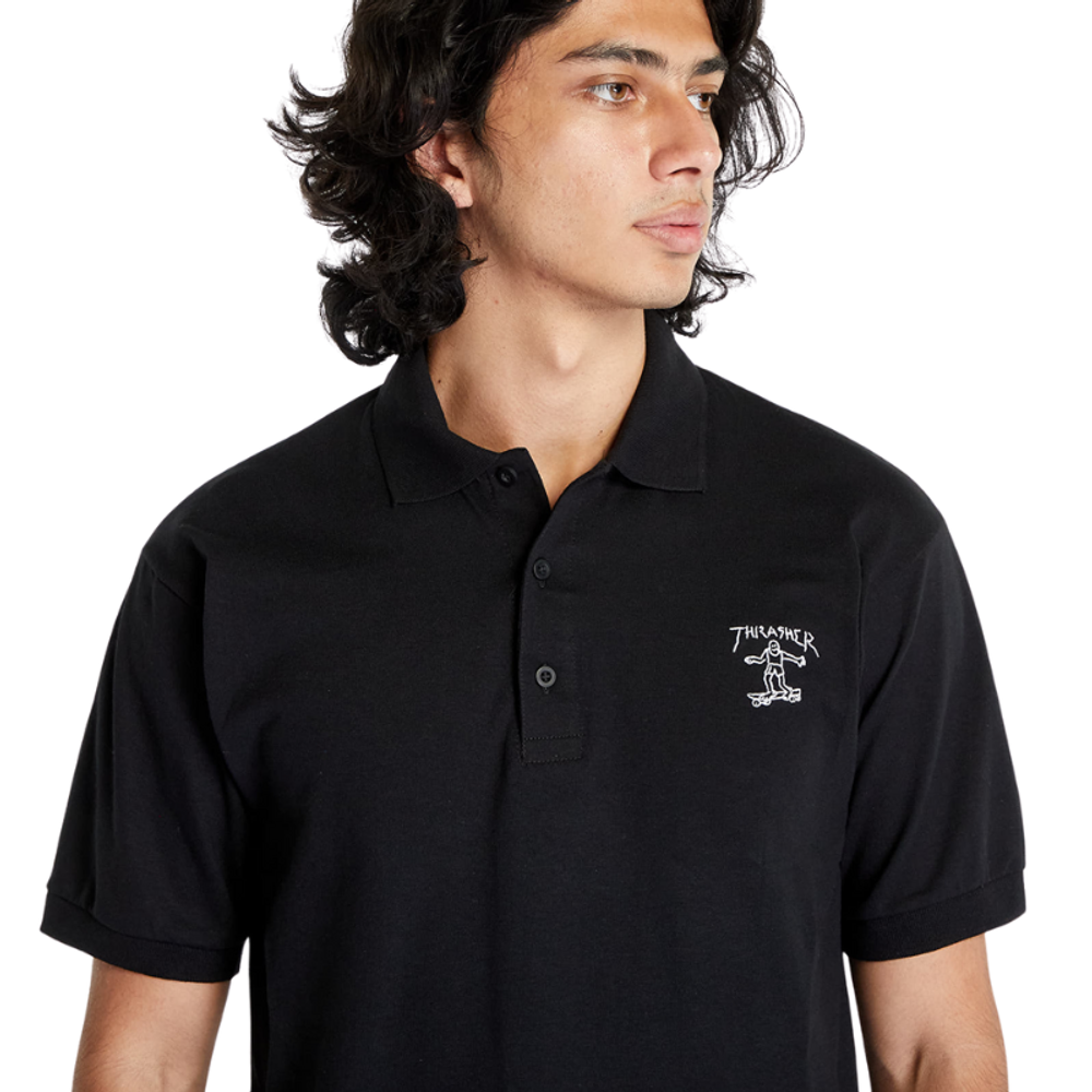 Поло Thrasher LITTLE GONZ EMBROIDERED BLACK