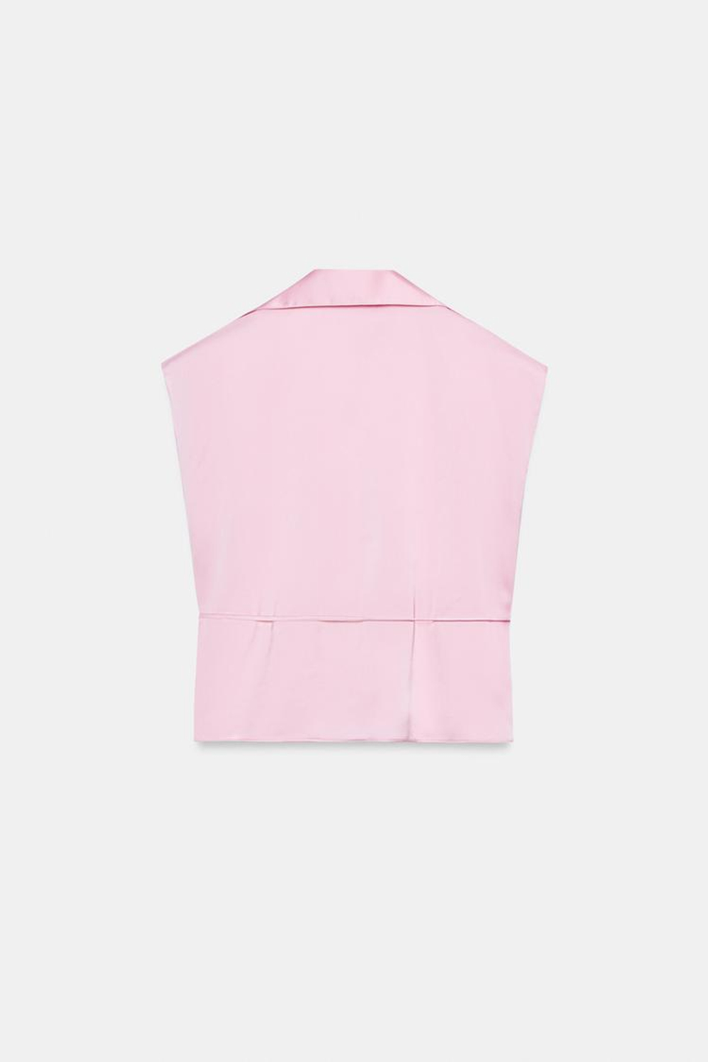 ZARA АТЛАСНАЯ РУБАШКА БЕЗ РУКАВОВ С ПОЯСОМ, РОЗОВЫЙ
