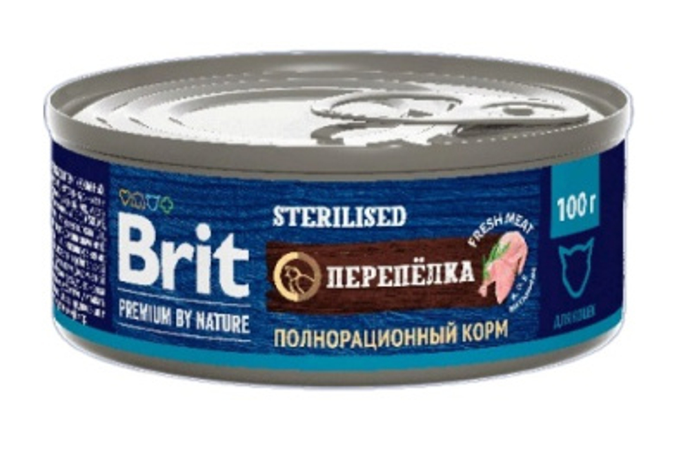 BRIT PREMIUM, Влажный корм, консерва для стерилизованных кошек, с перепелкой, 100 гр.