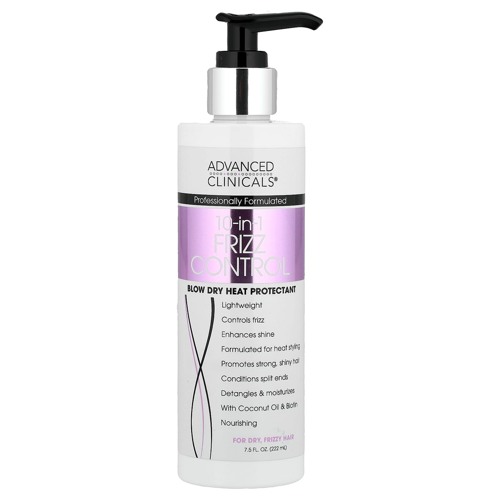 Advanced Clinicals, термозащитное средство 10 в 1 Frizz Control, для сухих и пушения волос, 222 мл (7,5 жидк. унции)
