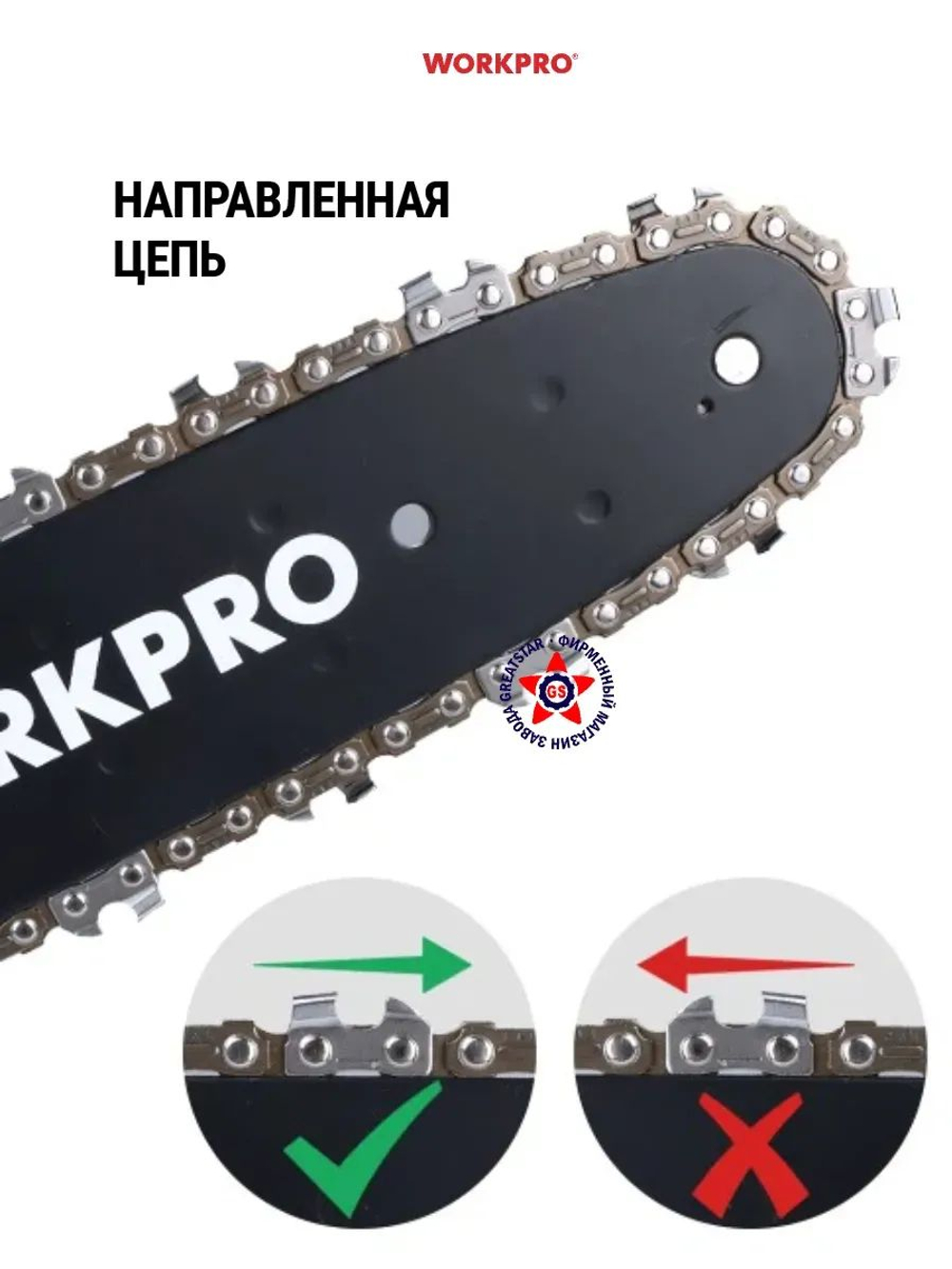Цепная пила аккумуляторная бесщеточная 20 Вт WP391600