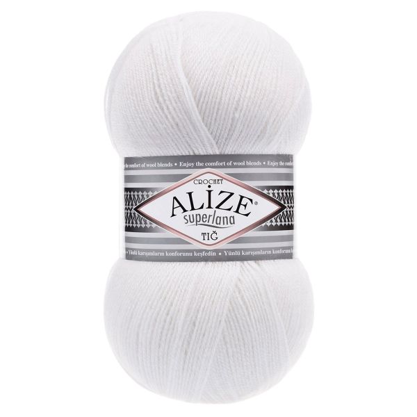 Пряжа Alize (Ализе) Superlana TIG / уп.5 мот. по 100 г, 570м, 55 белый