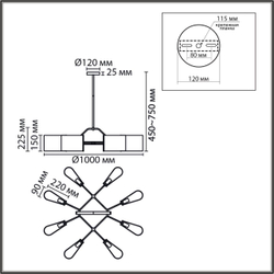 8414/8 MODERNI LN27 145 золото/белый,  металл/текстиль Люстра Е14 8*40W 220V SAMPO