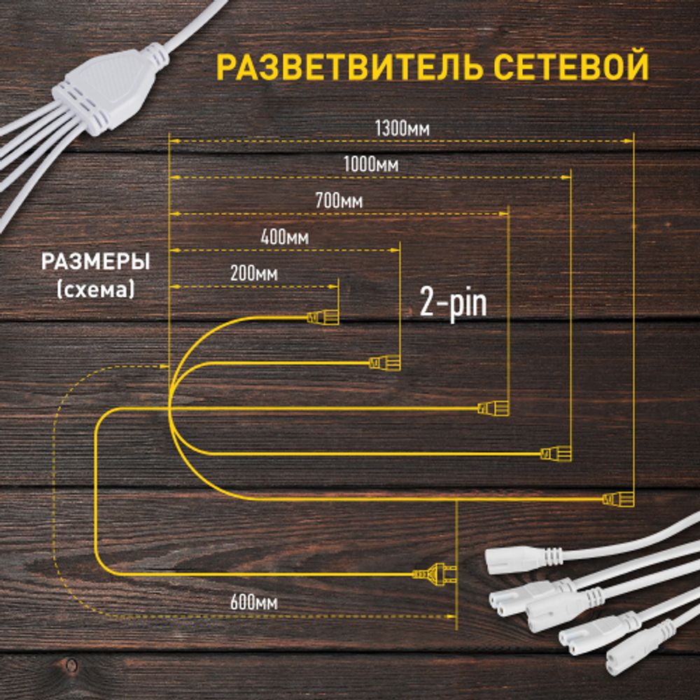 Разветвитель сетевой для линейных светильников ЭРА 5х IEC C7 2pin 2m для подключения 5 светильников | Аксессуары для фито светильников