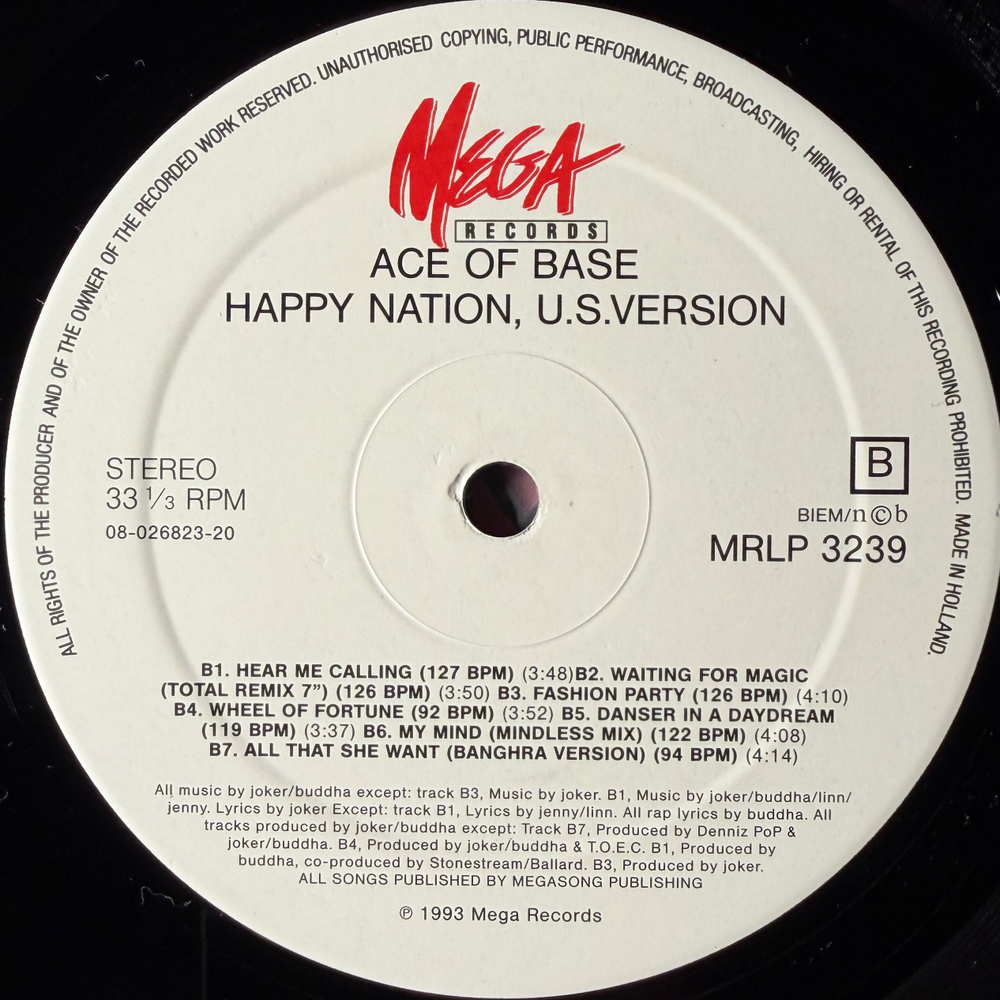 Ace Of Base ‎– Happy Nation (Голландия 1993г.)