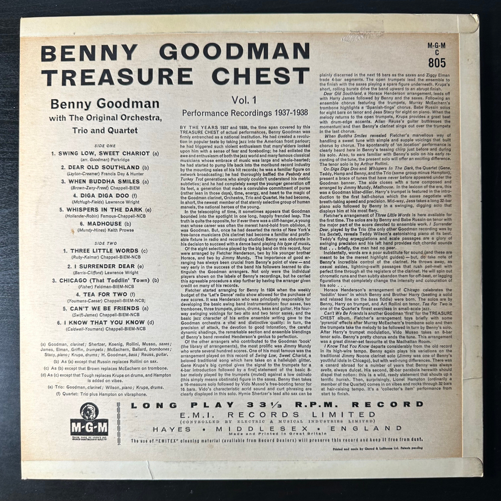 Benny Goodman ‎– Performance Recordings 1937-1938 Volume 1 (Англия)