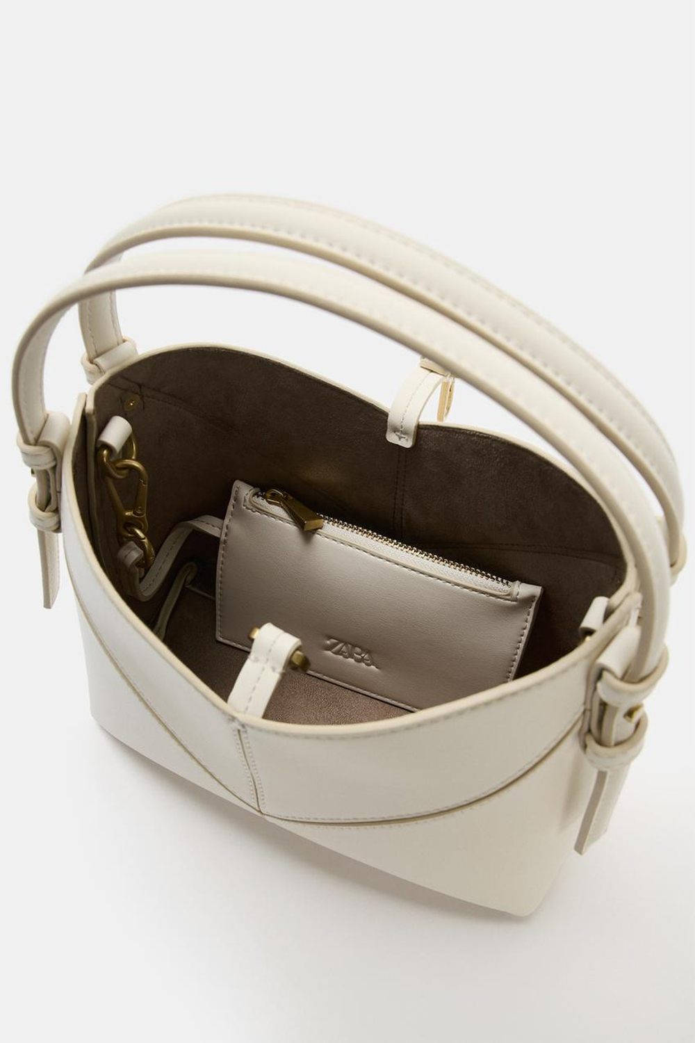 ZARA МИНИ-СУМКА-МЕШОК С ДЕКОРАТИВНОЙ СТРОЧКОЙ, ЭКРЮ