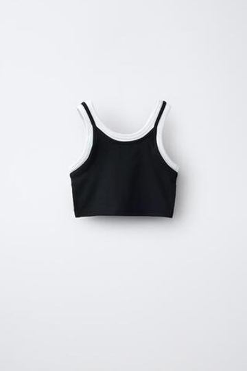 ZARA ДВУХСЛОЙНЫЙ ТОП КОНТРАСТНОГО ЦВЕТА, ЧЕРНЫЙ