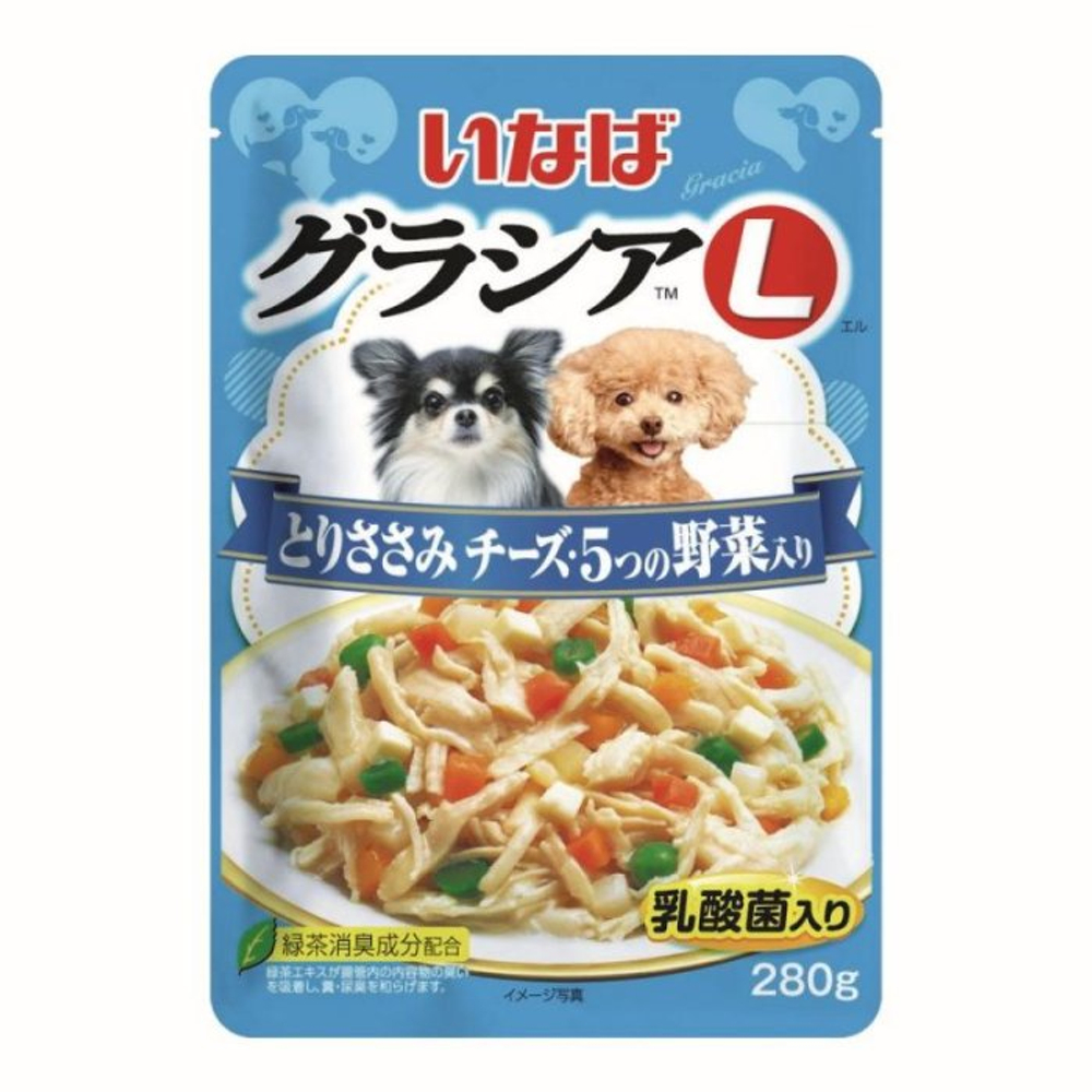 Консервы Inaba Gracia L для собак, куриное филе с сыром и овощами в желе - 280 гр