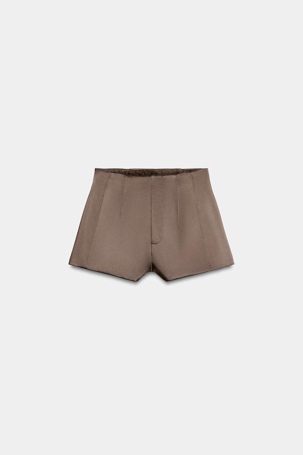 ZARA МИНИ-ШОРТЫ ИЗ САТИНА, ШОКОЛАДНО-КОРИЧНЕВЫЙ