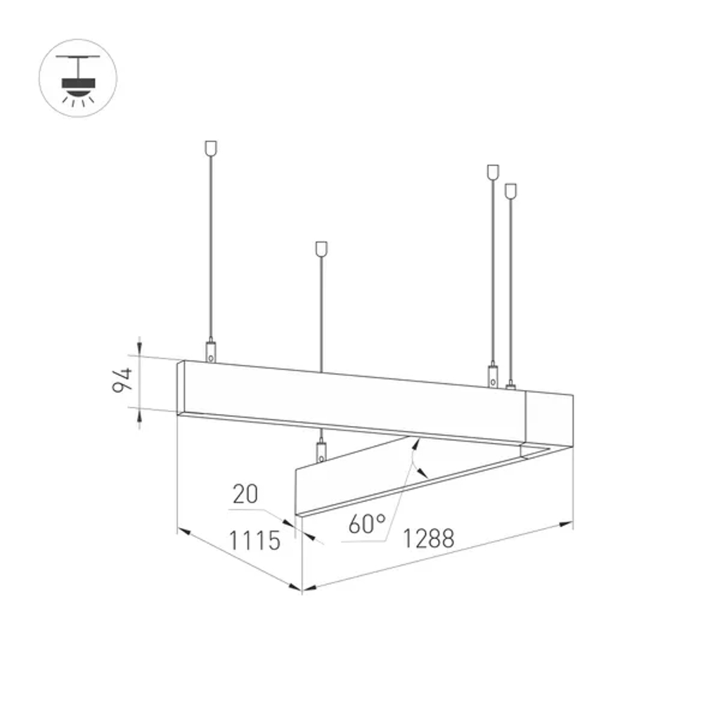 Светильник ALT-LINEAIR-ANGLE-60-FLAT-UPDOWN-DIM-1290x1115-85W Warm3000 (BK, 100 deg, 230V) (Arlight, IP20 Металл, 3 года) 040637