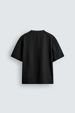 ZARA ФУТБОЛКА RELAXED FIT ИЗ РЕЛЬЕФНОЙ ТКАНИ, ЧЕРНЫЙ