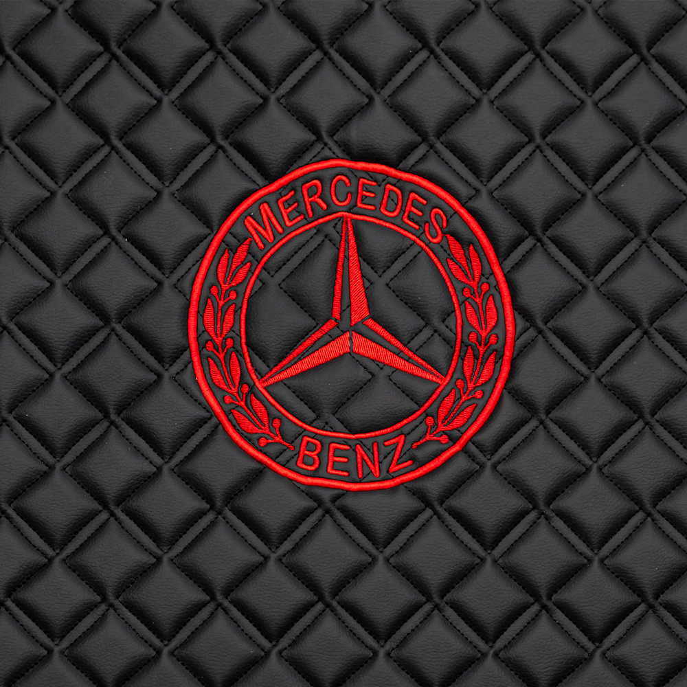 Ковры MERCEDES Actros MP3 (автомат) с шахтой (экокожа, черный, красный кант, красная вышивка)