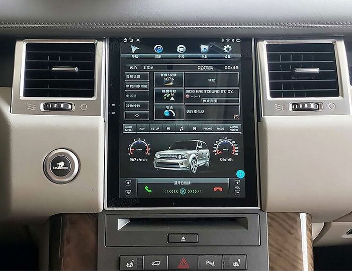Магнитола для Range Rover Sport 2009-2012 (поддержка штатного меню DENSO) - Kuberg NH-R1004-1 ("Тесла-Стиль") Android 11, Быстрая, CarPlay, SIM-слот