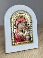Казанская БМ, икона арочная, белое дерево, эмаль 86х112