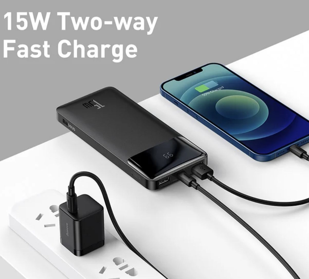 Внешний аккумулятор повербанк чёрный Power Bank 10000mAh 15W BASEUS PPBD10