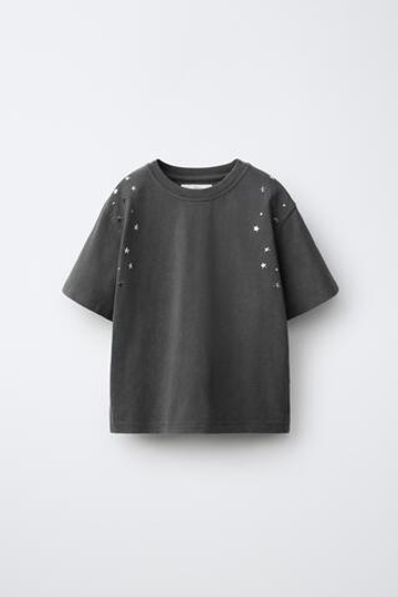 ZARA ФУТБОЛКА С ЗАКЛЕПКАМИ, АНТРАЦИТОВО-СЕРЫЙ