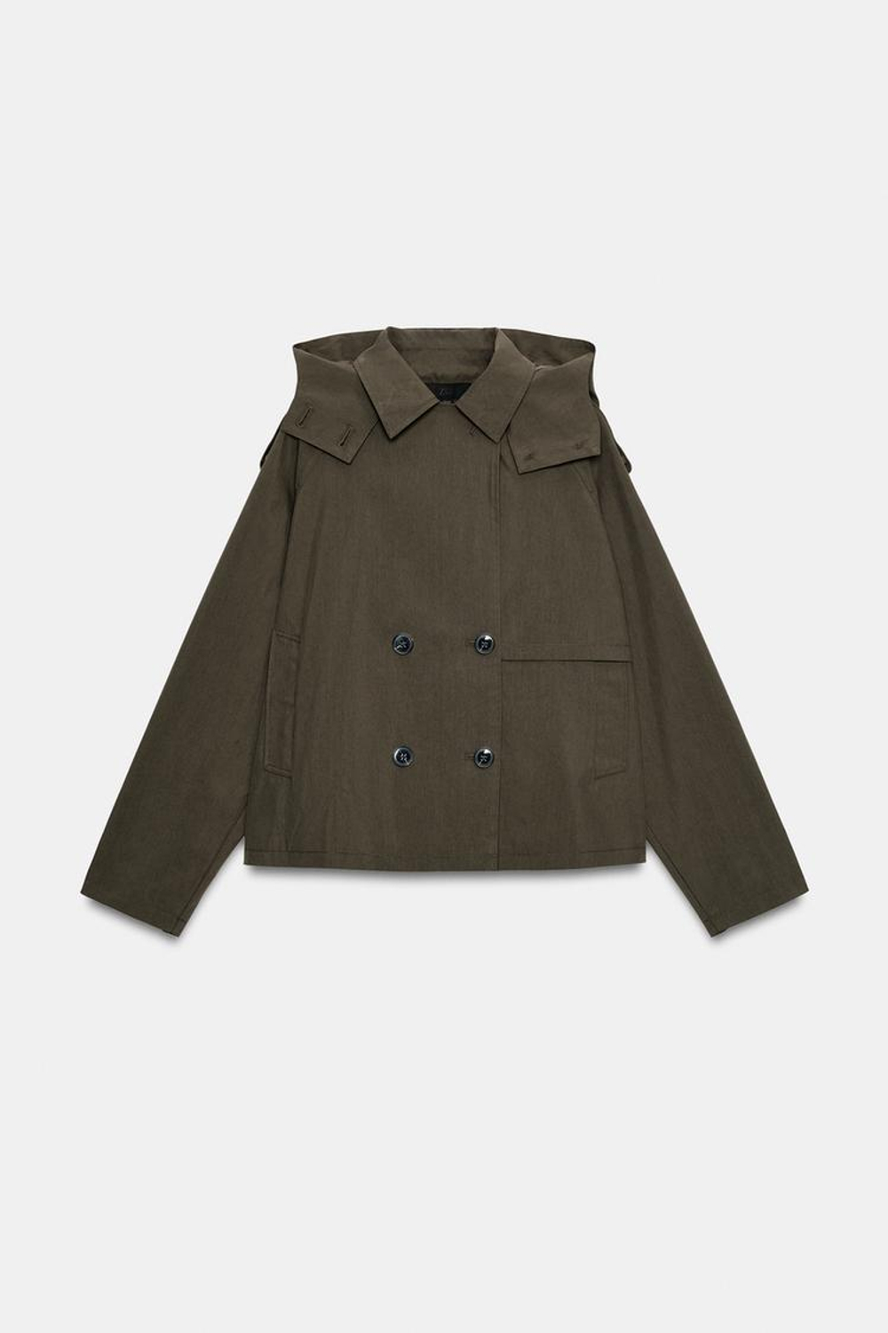 ZARA КОРОТКАЯ КУРТКА-ТРЕНЧ С КАПЮШОНОМ, ХАКИ